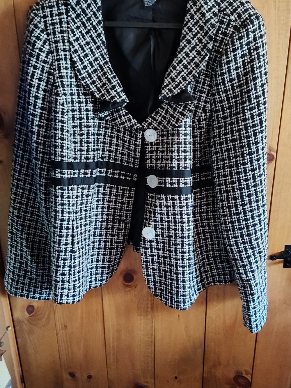 Sandro Black and White Tweed Blazer with Decorative Buttons